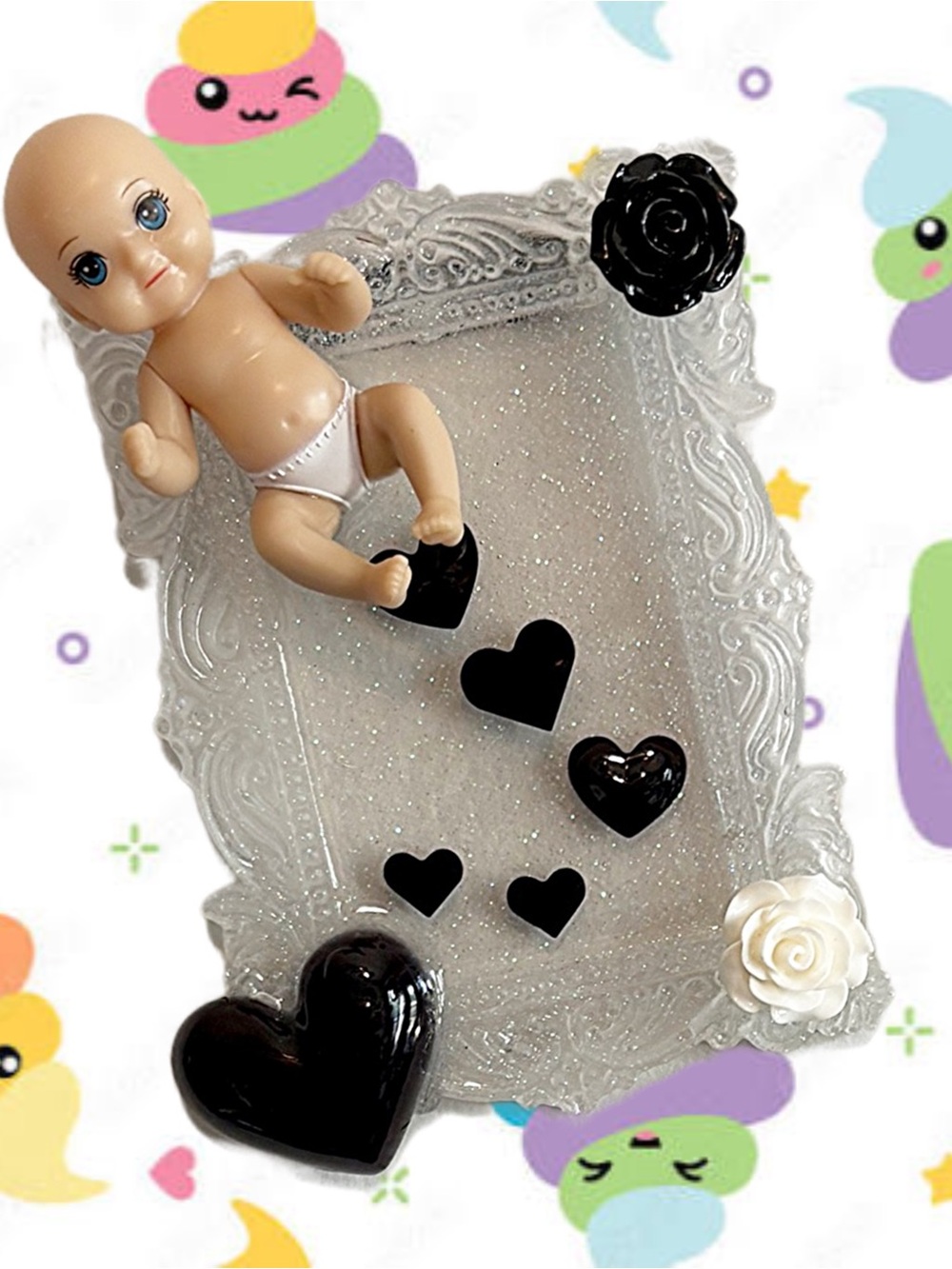 “Love Dump” Handmade Glitter Resin Mini Framed Mixed Media Weird Wall Art